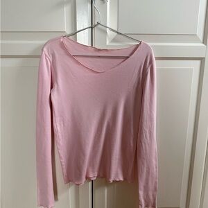 Deha brand light pink soft cotton long sleeve top with ballerina/boat neck.